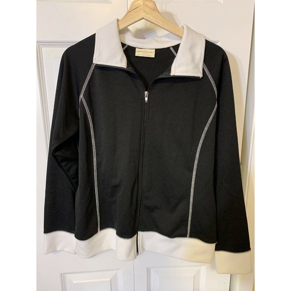 Bobbie Brooks Women's Sz L Long Sleeve‎ Full Zip Up Athletic Wear Black White - Picture 3 of 8